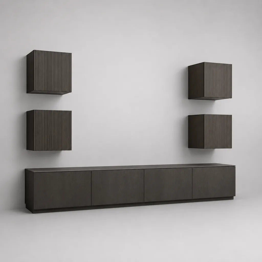 Set di mobili in MDF marrone scuro da 5 pezzi con mobile porta TV 240 × 40 × 45 cm e 4 pensili 50 × 30 × 50 cm