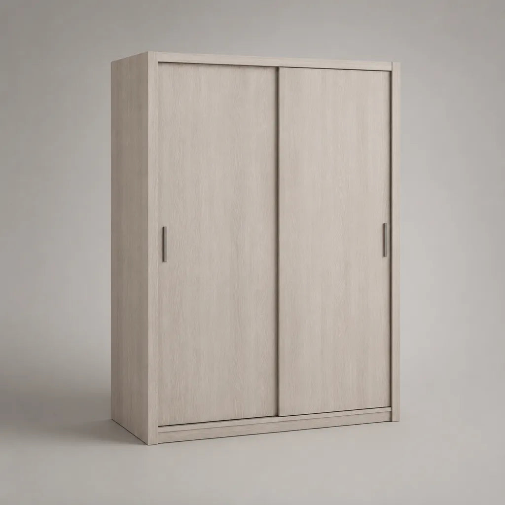Armadio guardaroba in legno con 2 ante scorrevoli, rovere sbiancato, 120 × 60 × 200 cm