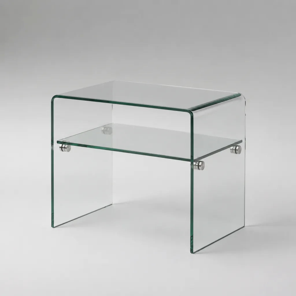 Comodino rettangolare in vetro trasparente con ripiano, 45 x 40 x 45 cm