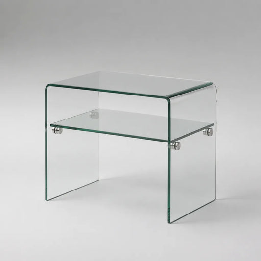 Comodino rettangolare in vetro trasparente con ripiano, 45 x 40 x 45 cm