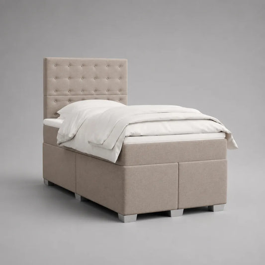 Letto singolo imbottito 90 x 200 cm in tessuto beige con testiera capitonné e piedini argentati